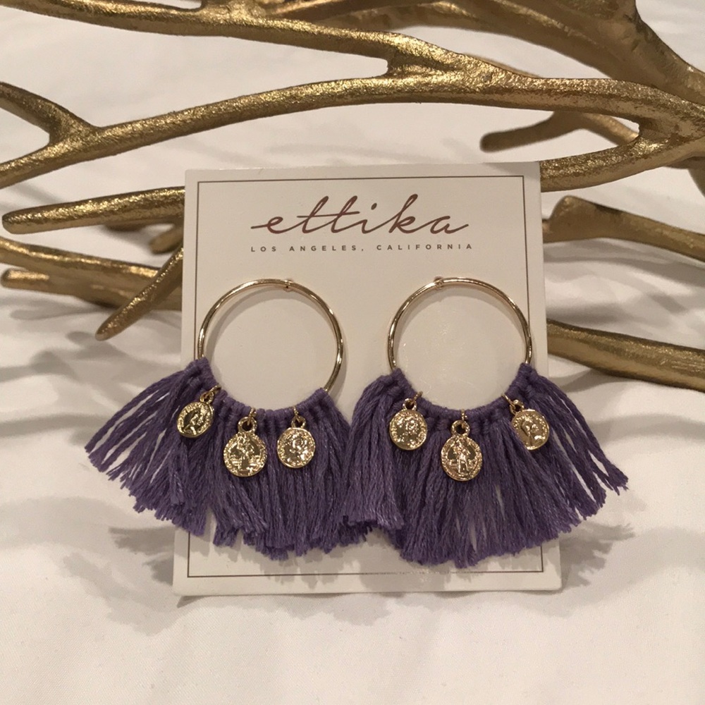 🔥Erittica LA purple tassel coin earrings NWT